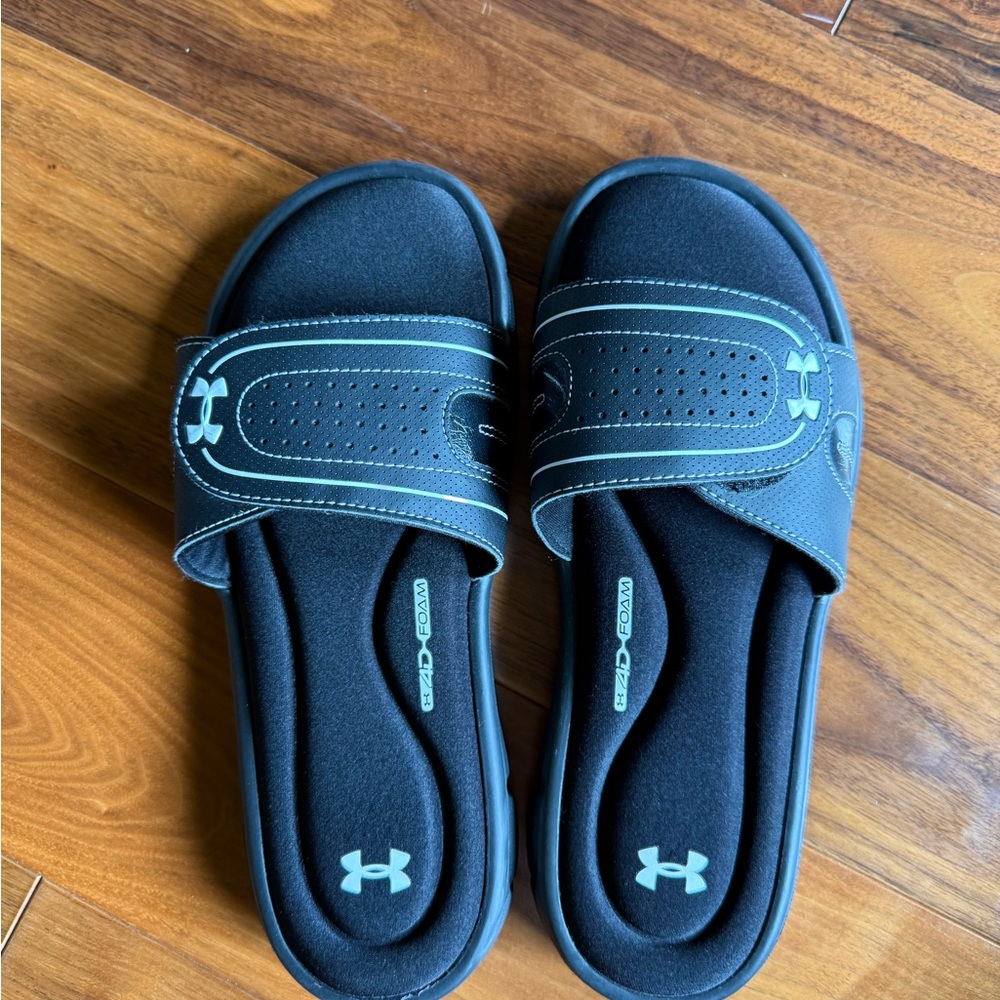 Under Armour Black and Blue Slide Sandals